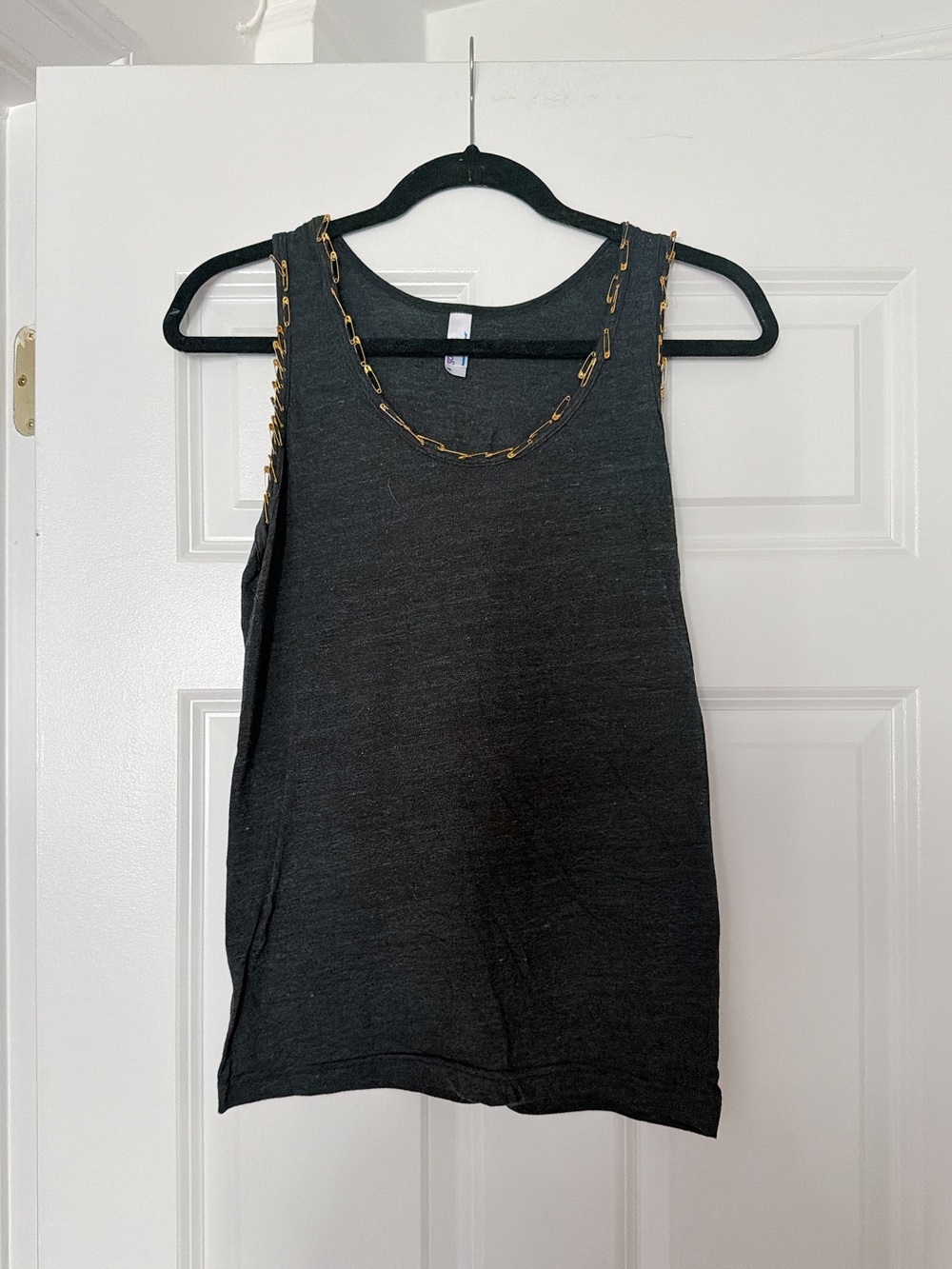 American Apparel Black Tank Top with Gold Safety Pin Trim